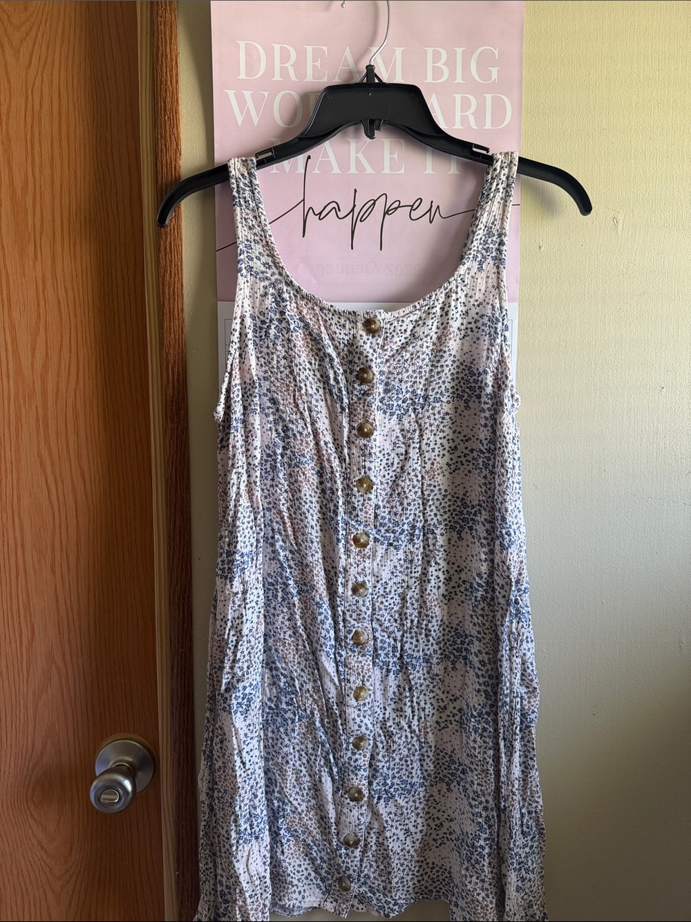 True Craft White and Blue Floral Button-Front Mini Dress